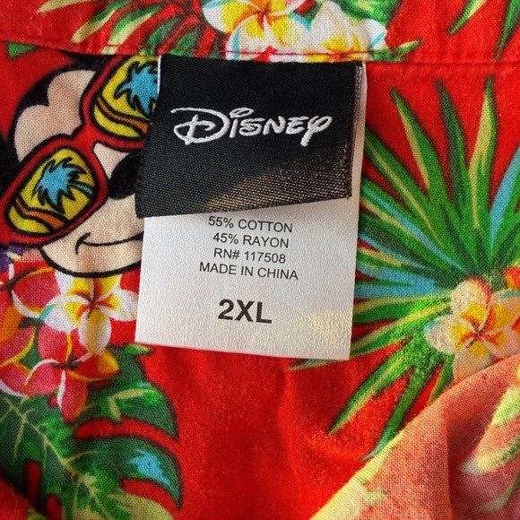 Disney Shirt Mens 2XL Red Mickey Mouse Hawaiian Floral Button Up Summer Aloha - Picture 3 of 8
